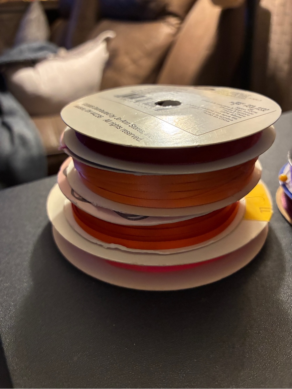 Assorted Ribbon Spools in Orange, Purple, Green, Yellow - Picture 2 of 3